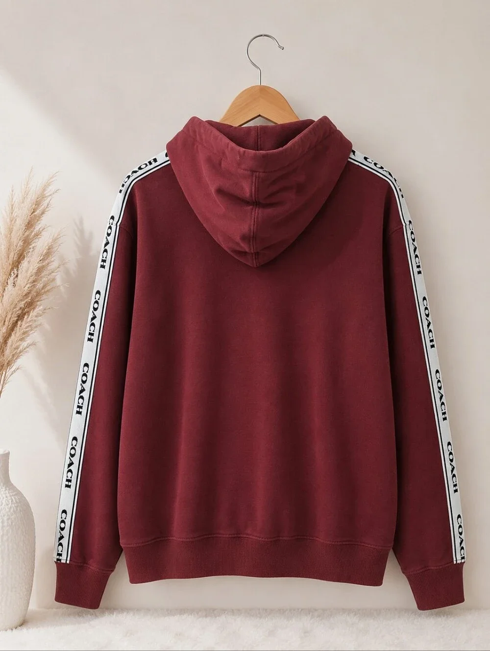 Coach Logo Tape Hoodie Burgundy
